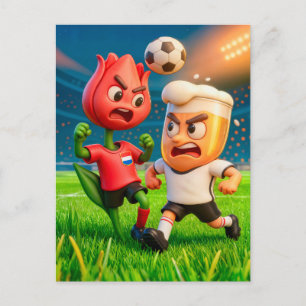 Dutch tulip versus German beer glass soccer duel Postcard