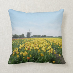 Dutch Tulips and Windmill Holland Throw Pillow