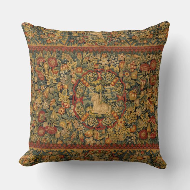 Dutch Unicorn Tapestry Throw Pillow (Front)