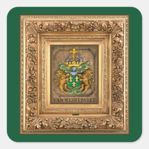 Dutch Van Westervelt Family Coat of Arms Square Sticker