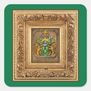 Dutch Van Westervelt Family Coat of Arms Square Sticker