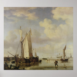 Dutch Vessels Inshore and Men Bathing, 1661 Poster