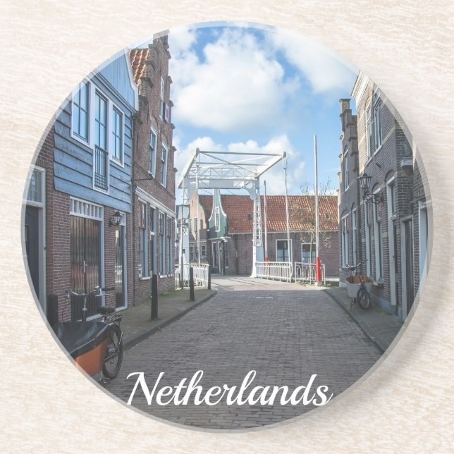 Dutch village with traditional wooden bridge coaster (Front)
