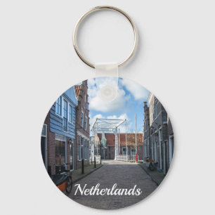 Dutch village with traditional wooden bridge keychain