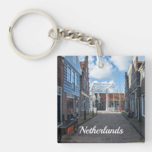 Dutch village with traditional wooden bridge keychain