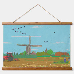 Dutch Windmill Countryside Landscape Netherland Hanging Tapestry