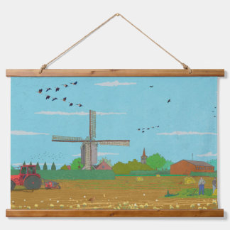 Dutch Windmill Countryside Landscape Netherland Hanging Tapestry