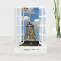 Dutch windmill in window for Birthday