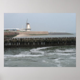 Dutch Windmill on Dike at Sea Photo Poster Art