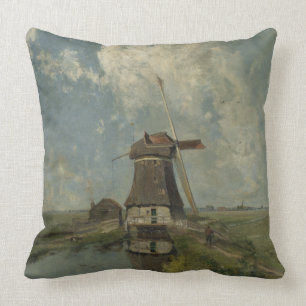 Dutch windmill on polder waterway Paul Gabriël Throw Pillow