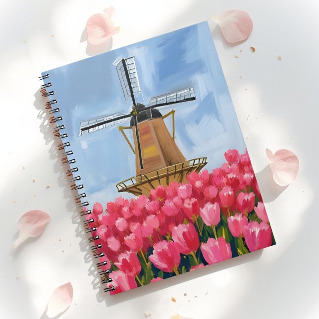 Dutch Windmill | Tulip Flower Field Watercolor Notebook (Creator Uploaded)