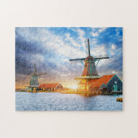 Dutch Windmills Cloudy Sunset Rotterdam Holland