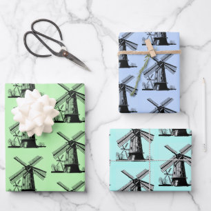 Dutch Windmills Design Wrapping Paper Sheet