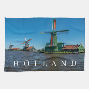 Dutch windmills tea towel