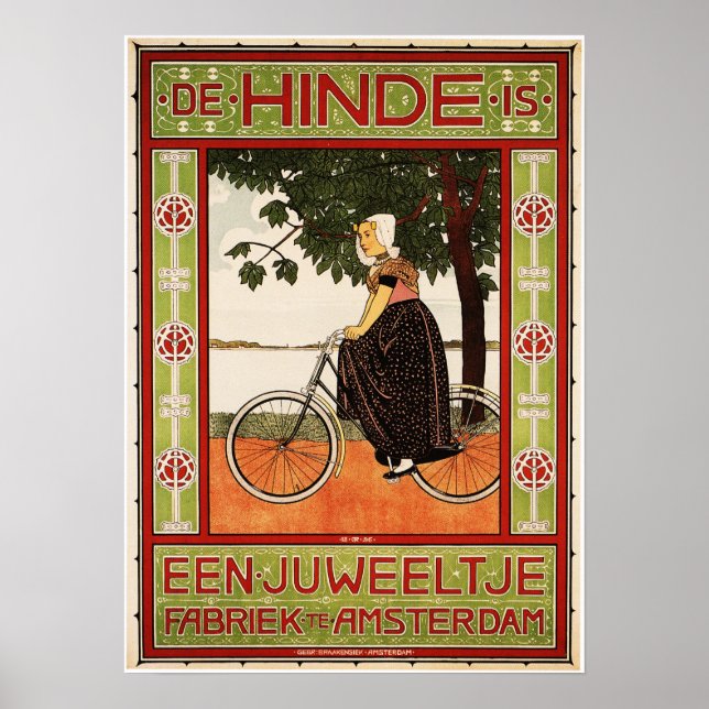 Dutch Women Cycling Vintage Cycles Advert Poster (Front)