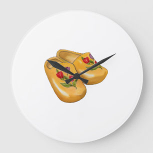 Dutch Wooden Shoes with Tulips, Klompen, Holland Large Clock