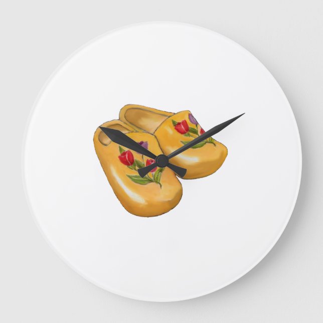 Dutch Wooden Shoes with Tulips, Klompen, Holland Large Clock (Front)