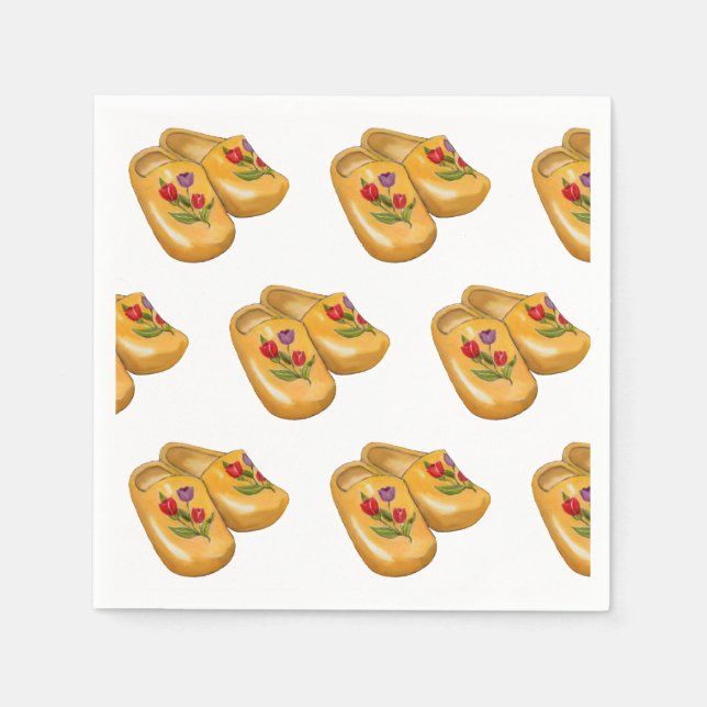 Dutch Wooden Shoes with Tulips, Klompen, Holland Napkin (Front)