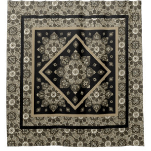 Duvet Cover Boho Sepia Medallions on black