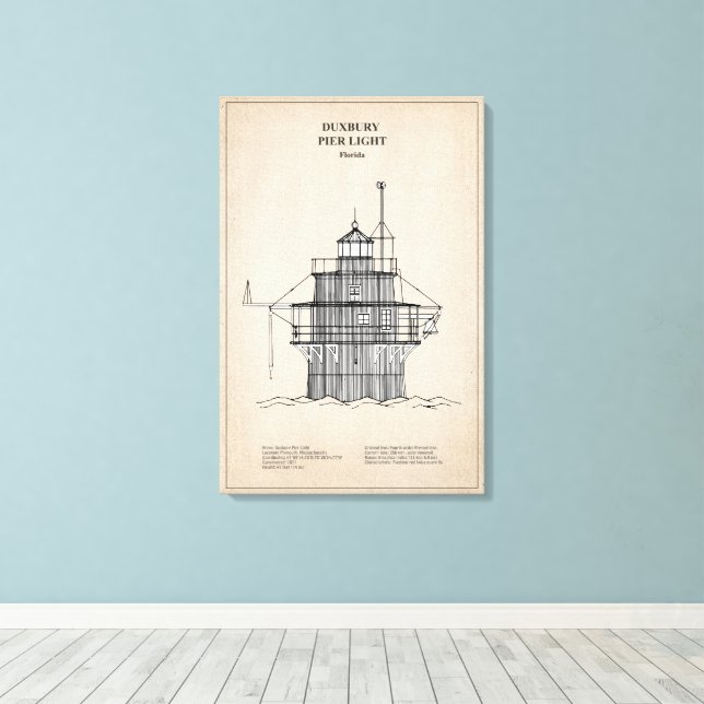 Duxbury Pier Light Lighthouse - Massachusetts -SBD Canvas Print (Insitu(Wood Floor))