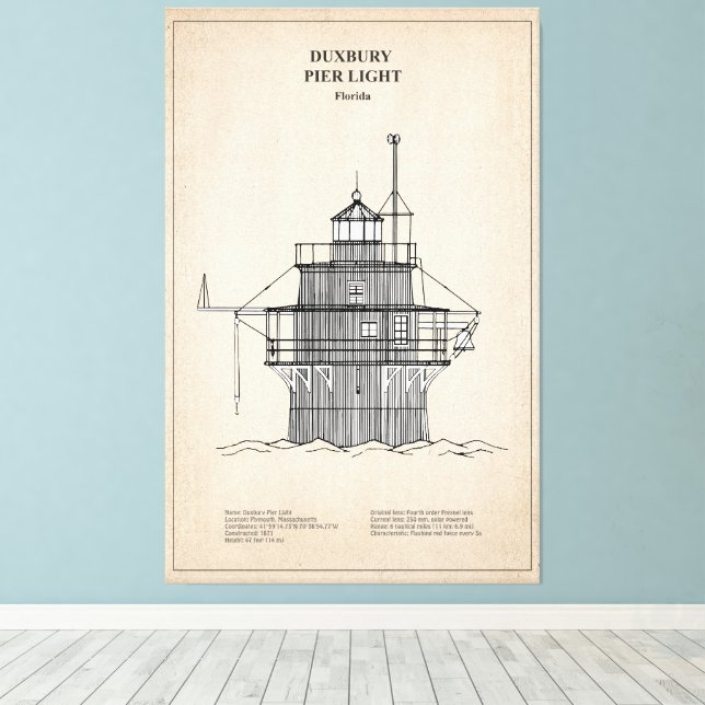 Duxbury Pier Light Lighthouse - Massachusetts -SBD Canvas Print (Insitu(Wood Floor))