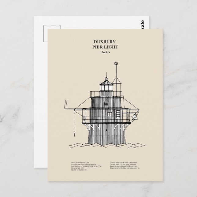 Duxbury Pier Light Lighthouse - Massachusetts -SBD Postcard (Front/Back)