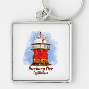 Duxbury Pier Lighthouse Watercolor - Massachusetts Keychain
