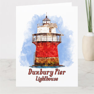 Duxbury Pier Lighthouse Watercolor - Massachusetts Thank You Card