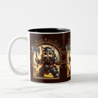 Dwarf Feline Fantasy Adventure Two-Tone Coffee Mug