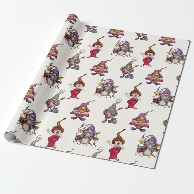 Dwarf Music Band And Diva Give A Holiday Concert Wrapping Paper (Unrolled)