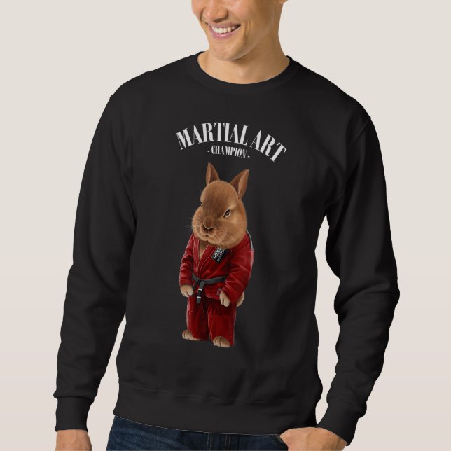 Dwarf Rabbit Judo Karate Master In Red Judogi Sweatshirt (Front)