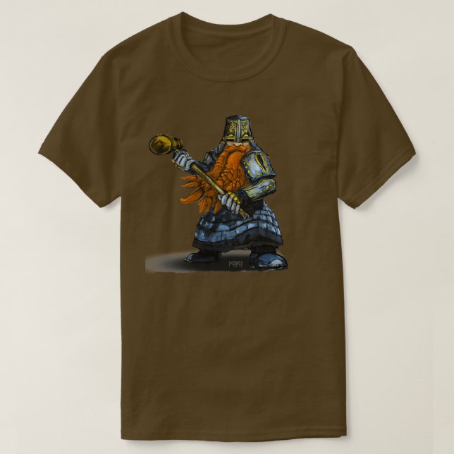 Dwarf warrior with hammer fantasy illustration T-Shirt (Design Front)