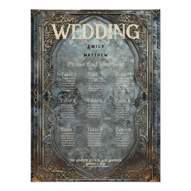 Dwarven Splendour Fantasy Wedding Seating Chart (Front)
