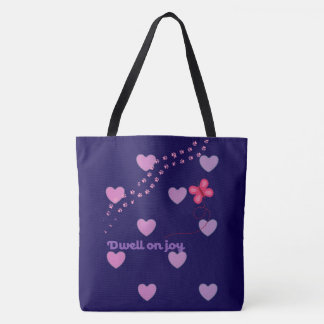 dwell on joy hearts and paw prints tote back  bag