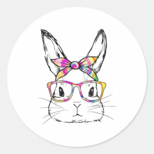 Dy Cute Bunny Face Tie Dye Gles Easter Day  Classic Round Sticker