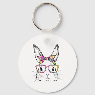 Dy Cute Bunny Face Tie Dye Gles Easter Day  Keychain