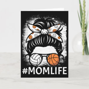Dy Mom Life Volleyll Sketll Mothers Day Messy Bun  Card