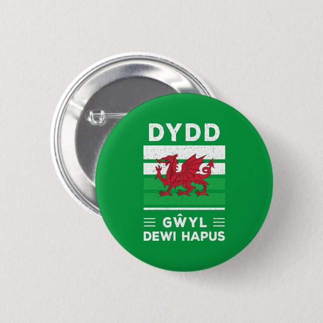 Dydd Gŵyl Dewi Hapus Happy St Davids Day 2 Inch Round Button (Front & Back)