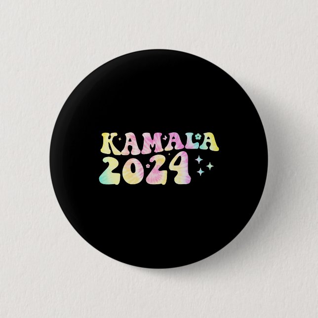 Dye Groovy Wavy Kamala Harris Harris Replace Biden 2 Inch Round Button (Front)