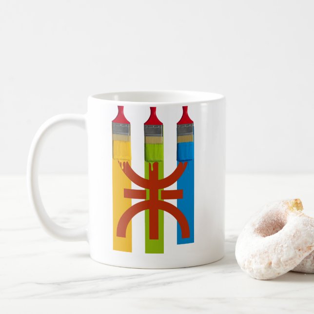 Dyeing brush paint the Amazigh flag amazigh style Coffee Mug (With Donut)