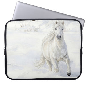 Dyfra the Icelandic Horse Galloping in Snow Laptop Sleeve