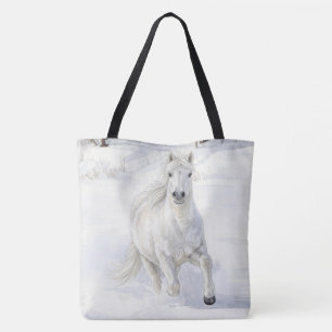 Dyfra the Icelandic Horse Galloping in Snow Tote Bag