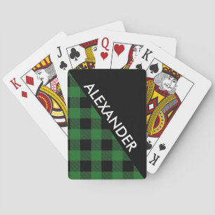 DYI BG Blk Buffalo Plaid 2 Bold Triangles Diag Grn Playing Cards