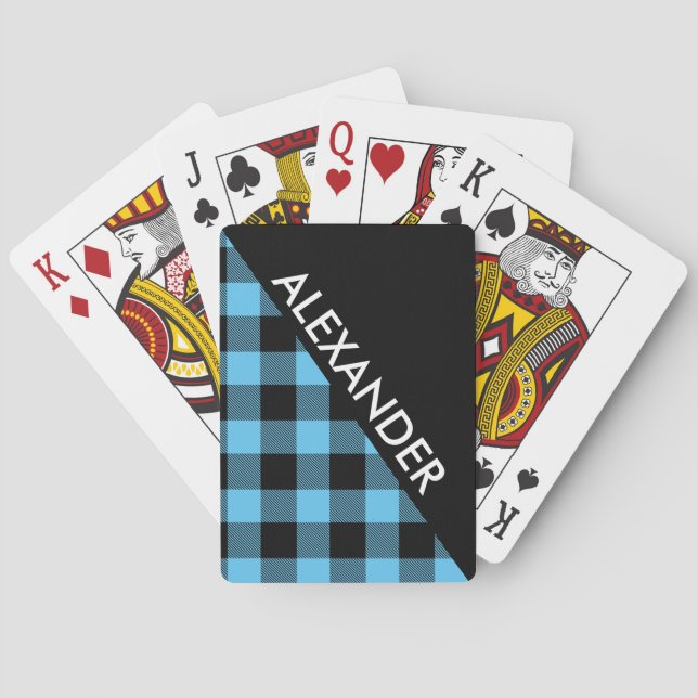 DYI BG Blk Buffalo Plaid 2 Bold Triangles Diag SB Playing Cards (Back)