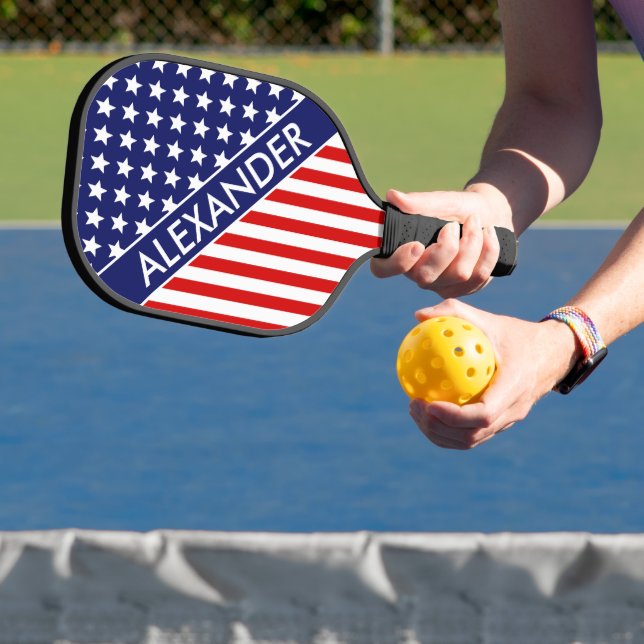 DYI Colours Flag Stars Stripes #2 Red White Blue S Pickleball Paddle (Insitu)