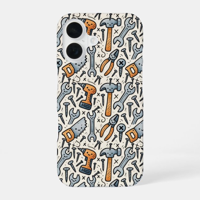DYI Tool Collection Doodle Art iPhone 16 Case (Back)