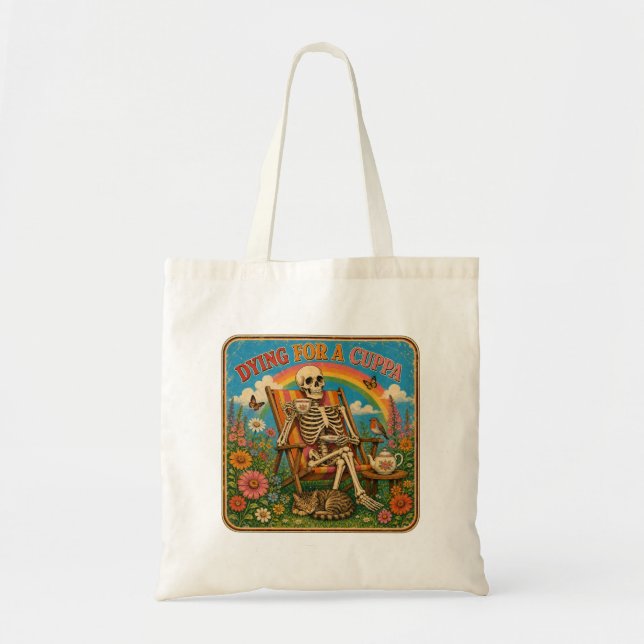 Dying For A Cuppa Retro Skeleton Tea Tote Bag (Front)