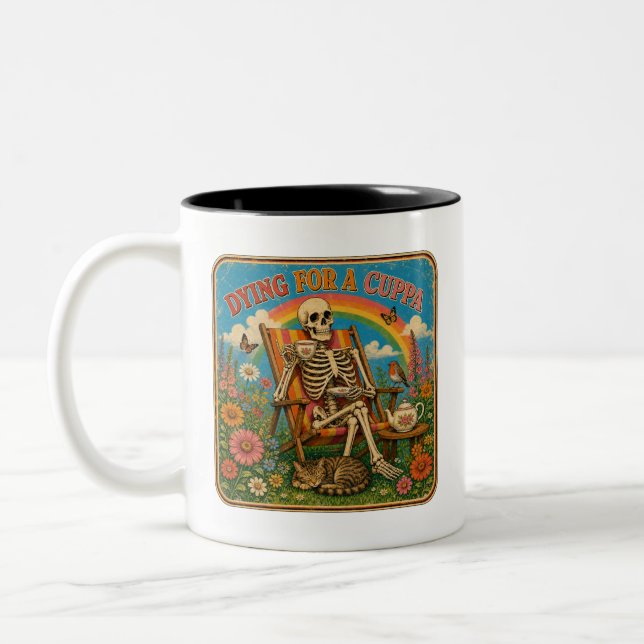 Dying For A Cuppa Retro Skeleton Tea Two-Tone Coffee Mug (Left)