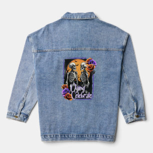 Dying to Celebrate, Halloween Skeleton Flowers Denim Jacket