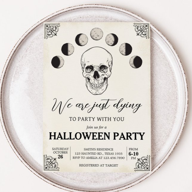 Dying to Party Skull Halloween Party Invitation (Dying to Party Gothic Skull Halloween Party Invitation)